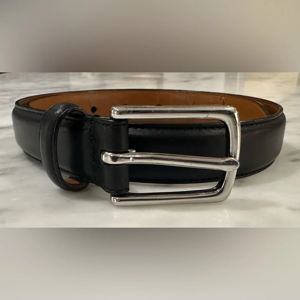 Polo Ralph Lauren Black Leather Belt with silver buckle - size 26 waist